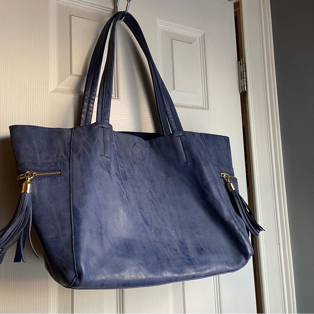 blue washed detail tote purse